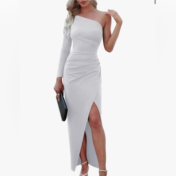 NWOT Sarin Mathews One Shoulder Long Sleeve Sexy Bodycon Ruched Wrap Split Dress - Picture 1 of 4
